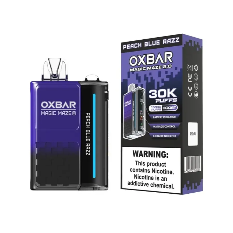 پاد یکبار مصرف اوکسبار 30 هزار پاف هلو تمشک آبی | Oxbar 30k